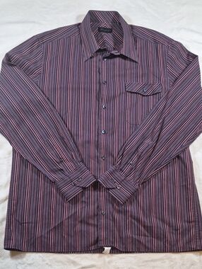 Classic Burgundy Striped Long-Sleeve Dress Shirt